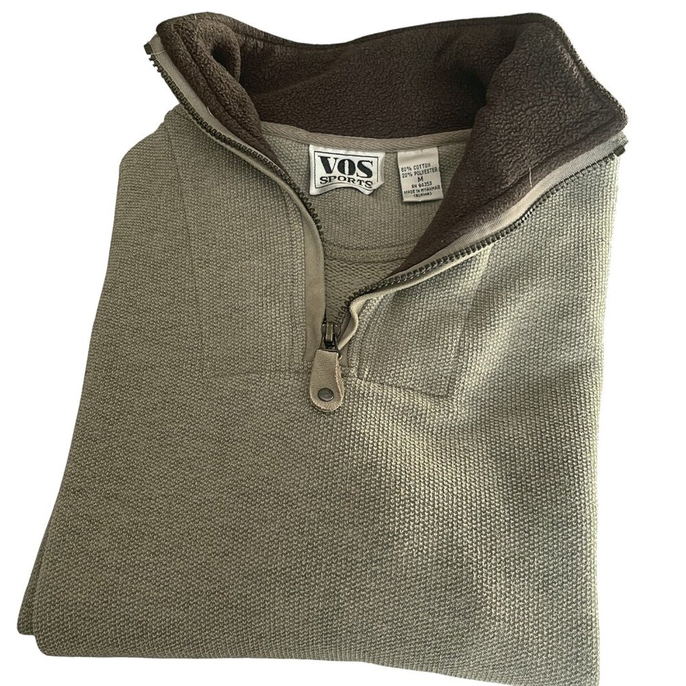 VOS Sports Men’s Quarter-Zip Mock Neck Cotton Blend Pullover Jacket Outerwear M - Picture 8 of 9